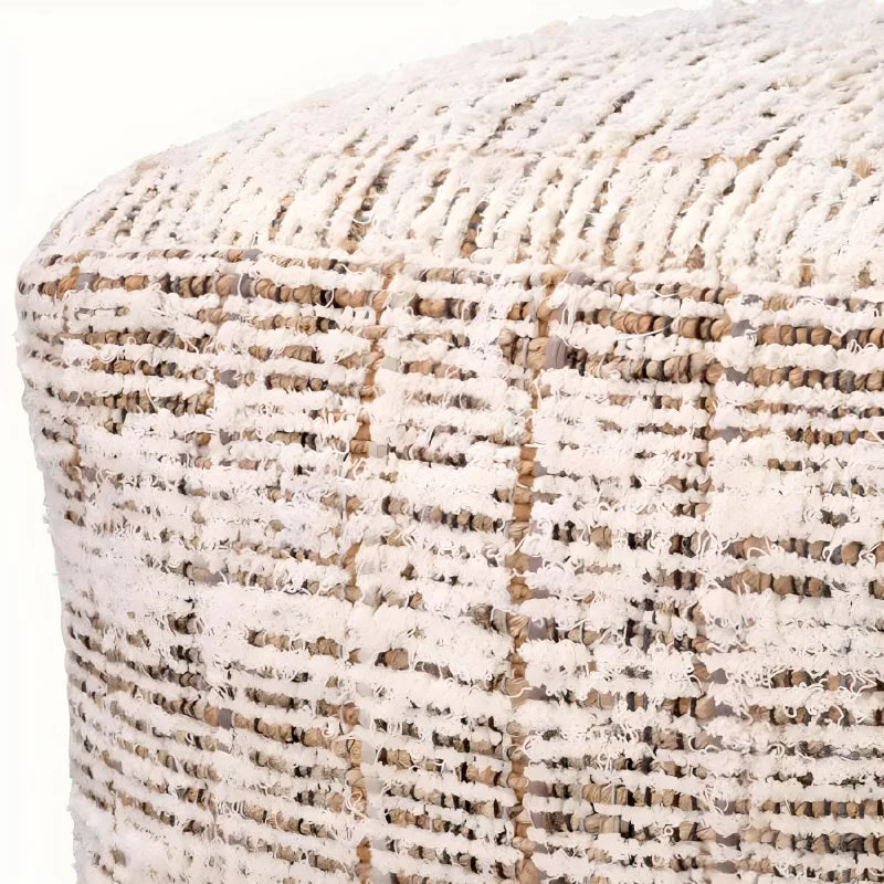 Pouf en tissu ivoire/marron