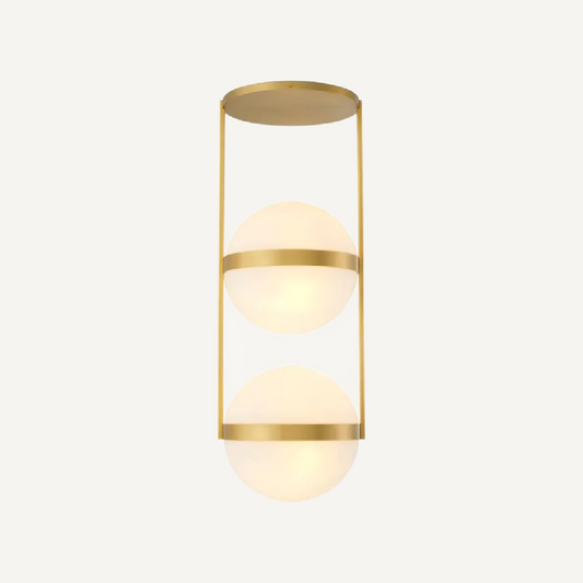 Plafonnier dorée en verre blanc