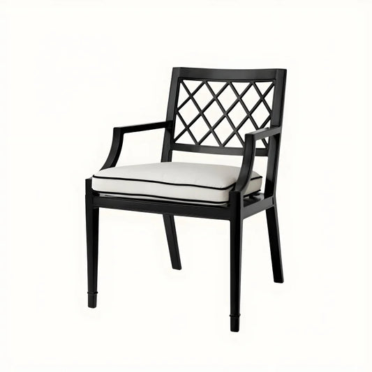 Chaise extérieure avec accoudoirs noire et blanche
