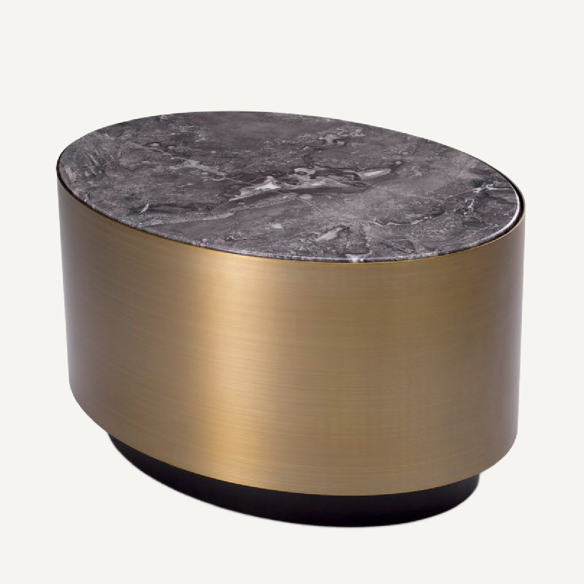 Table d'appoint ovale dorée en marbre gris