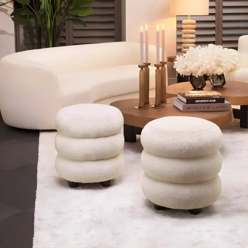 Pouf molletonné crème