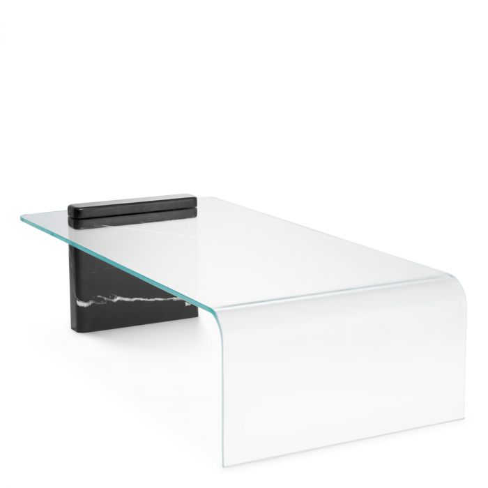 Table basse en marbre noir et verre transparent