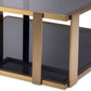 Table basse dorée en verre fumé