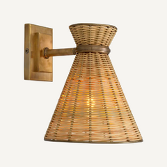 Golden Natural Rattan Wall Sconce Light Fixture
