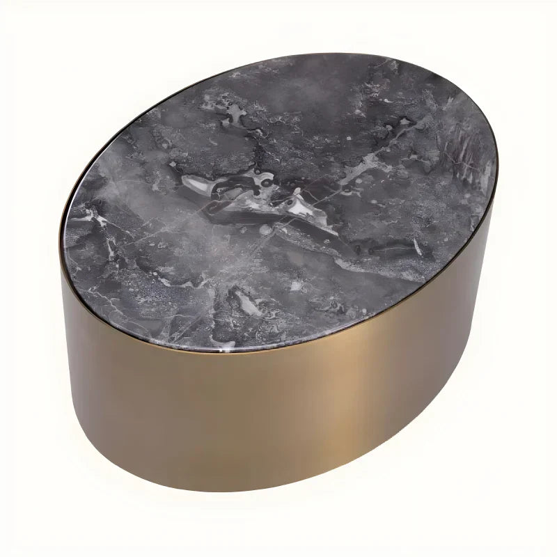 Table d'appoint ovale dorée en marbre gris
