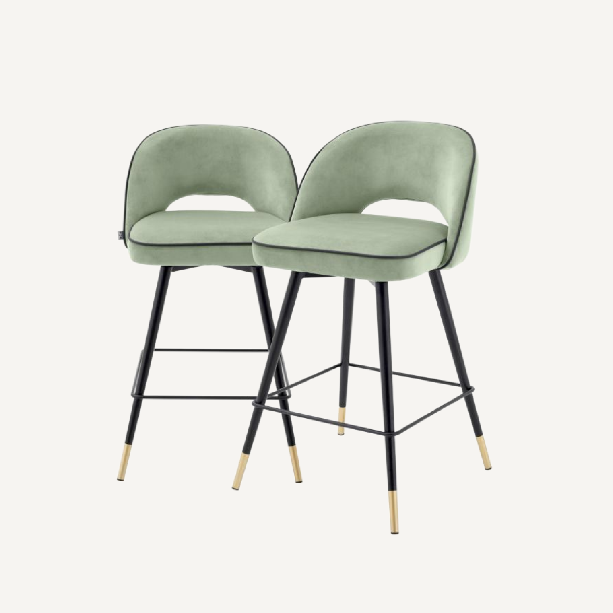 Chaise de comptoir en velours vert (lot de 2)
