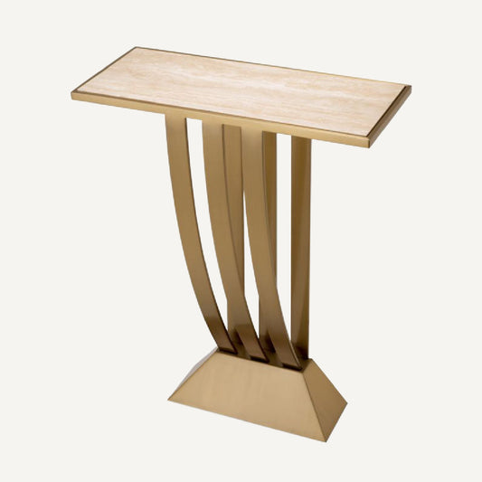 Console en laiton brossé et travertin Deco