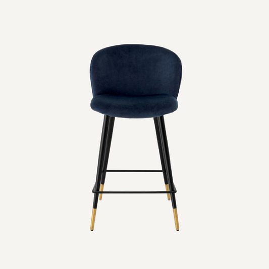 Chaise de comptoir en velours bleu nuit