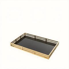 Black Glass Gold Rim Serving Tray