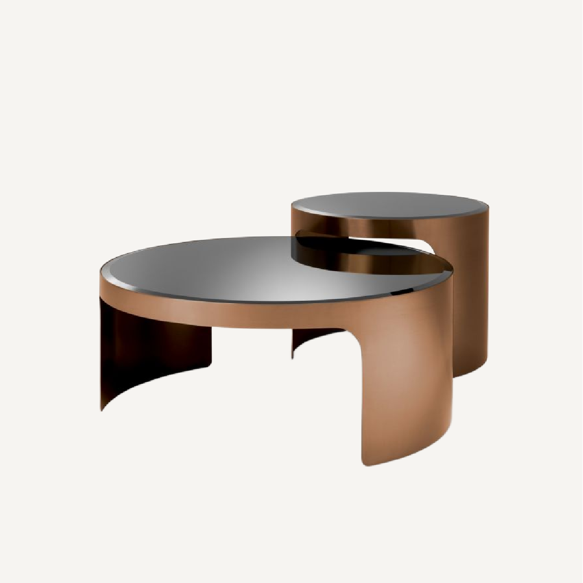 Table basse cuivrée en verre noir (lot de 2)