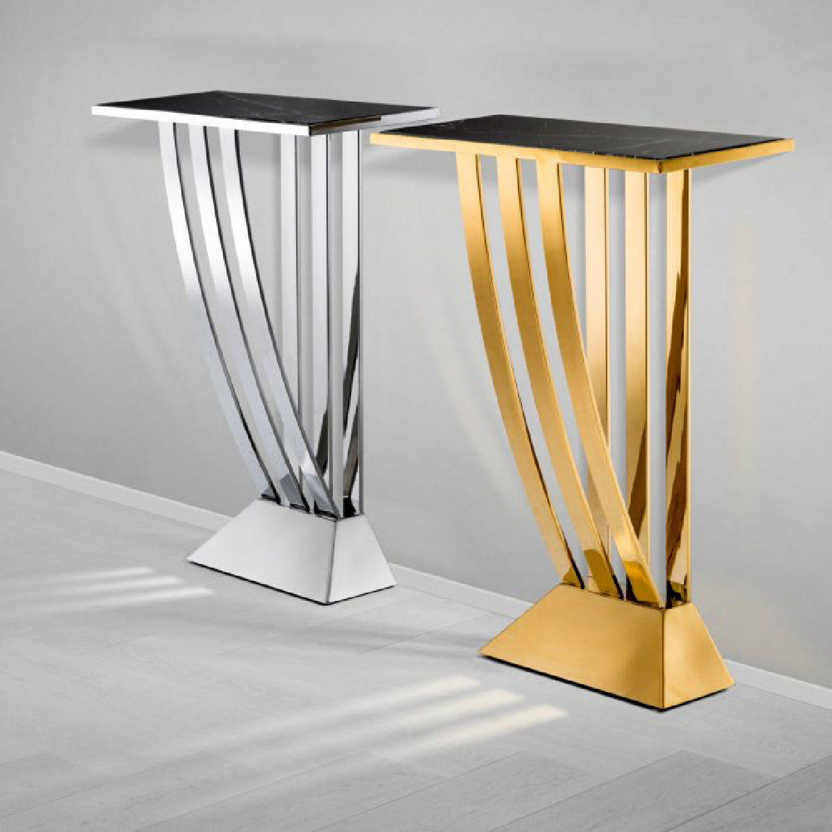 Console argentée en marbre noir Deco