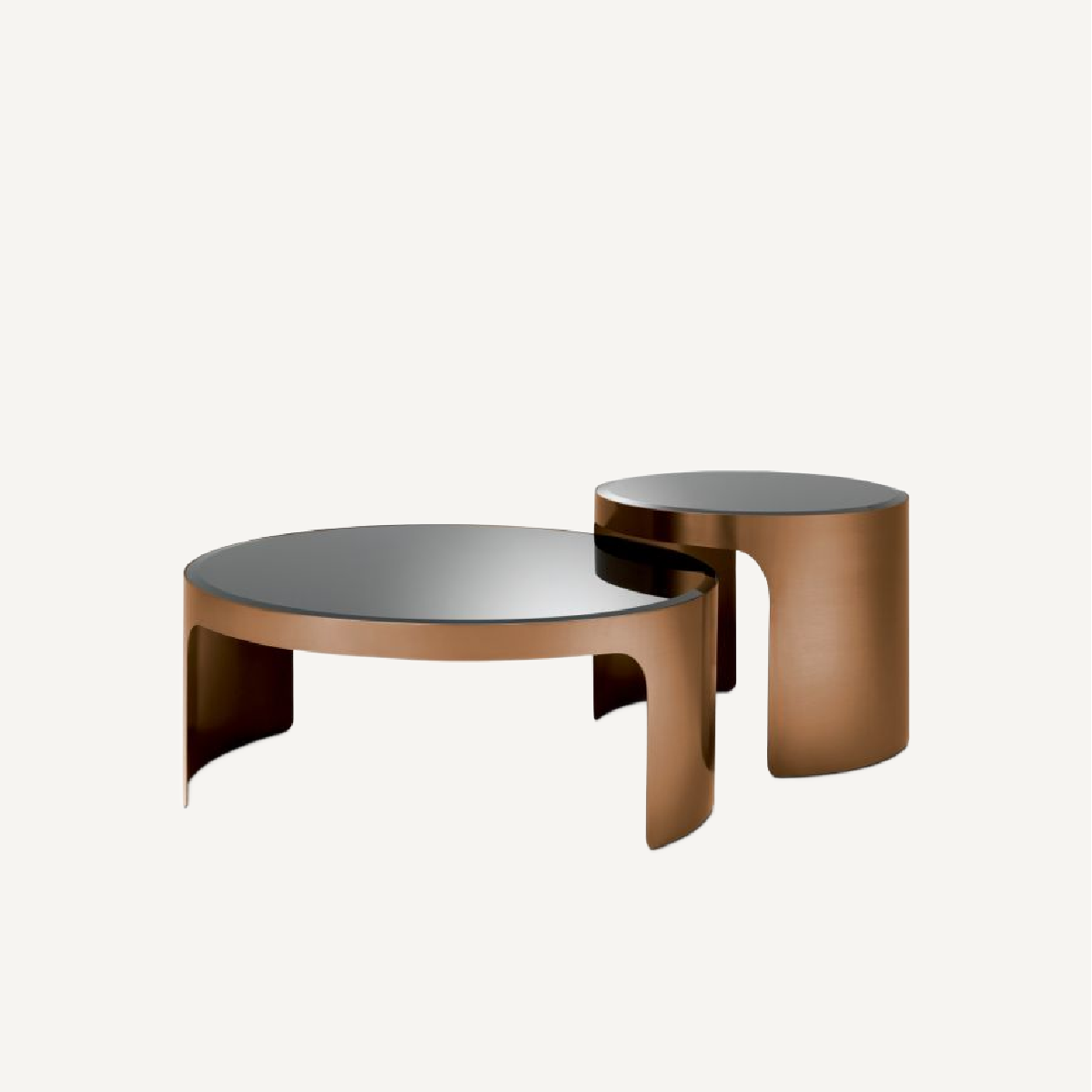 Table basse cuivrée en verre noir (lot de 2)