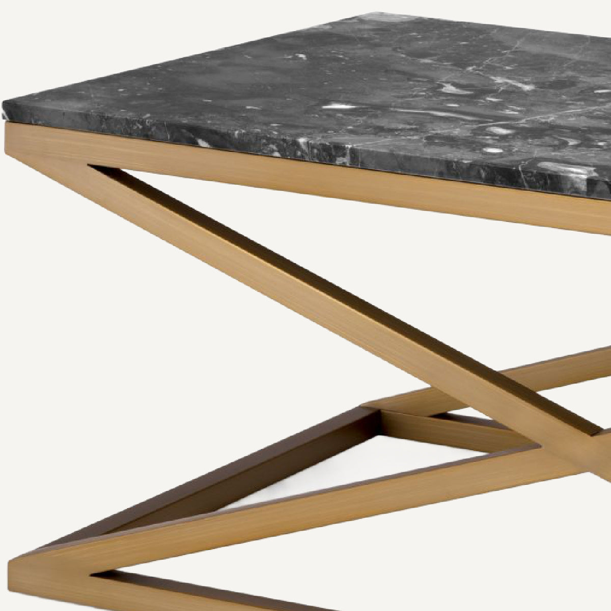 Table basse dorée en marbre gris Cross