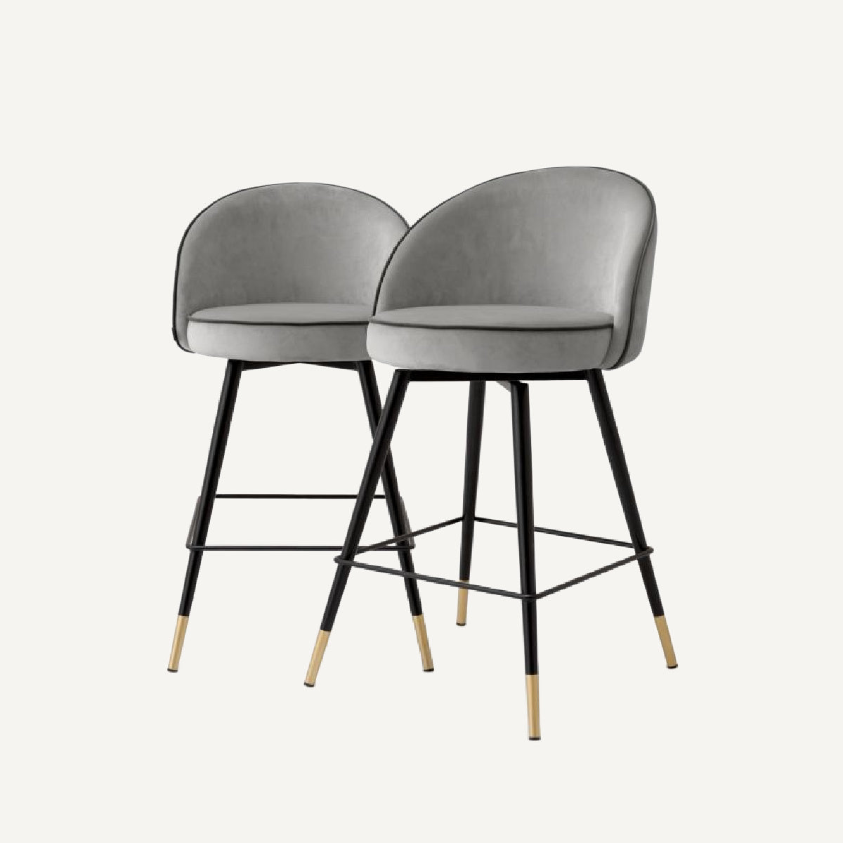 Chaise de comptoir en velours gris clair (lot de 2)