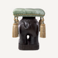 Pouf en bronze et velours vert