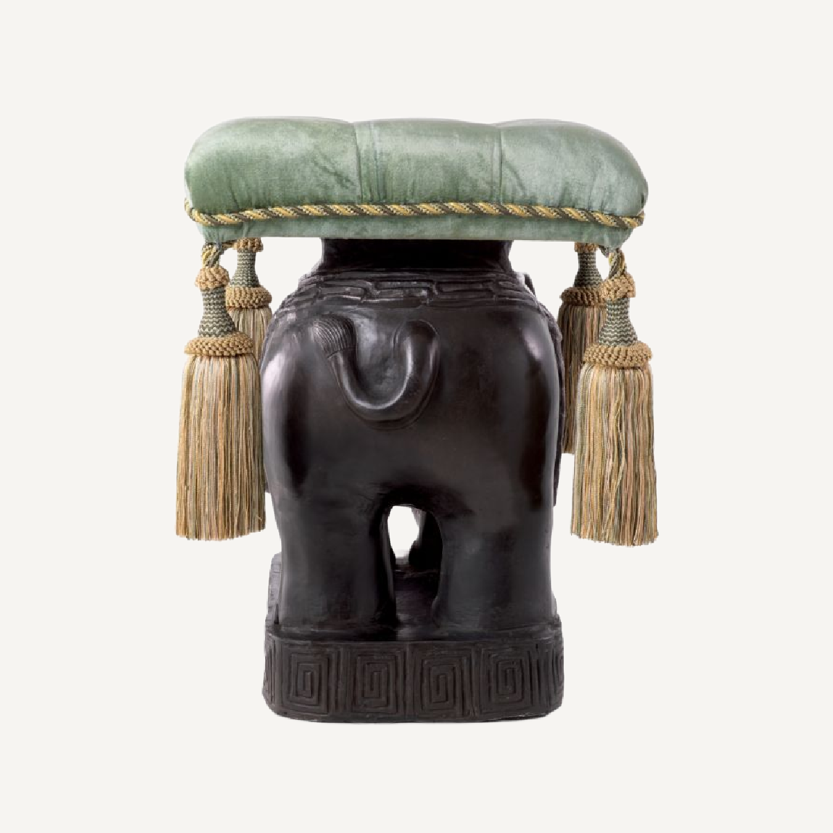 Pouf en bronze et velours vert