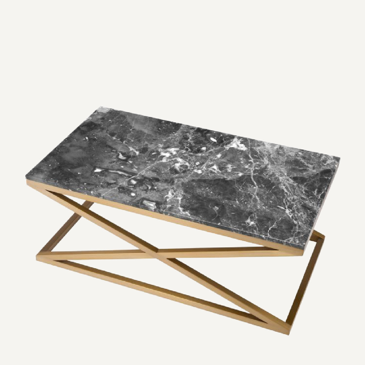 Table basse dorée en marbre gris Cross